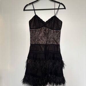 Elegant Black BCBG Feather & Lace Dress
